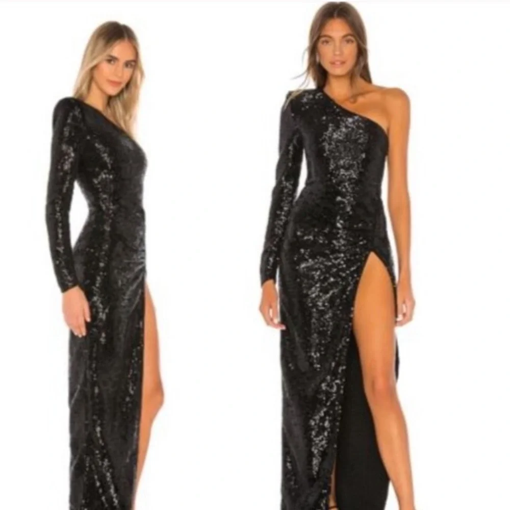 NWT Michael Costello x Revolve Sequins One Shoulder Side Slit Terri Go… - Picture 5 of 6